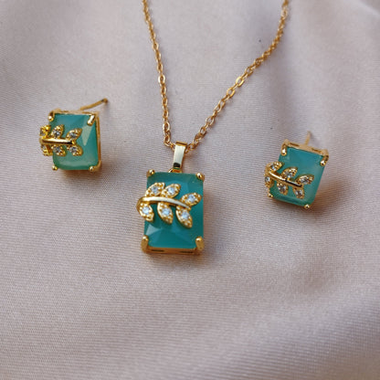 Queen Leaf Necklace Set Sea Green